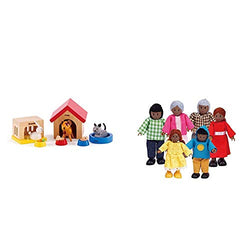 Family Pets Wooden Dollhouse Animal Set by Hape | Complete Your Wooden Dolls House with Happy Dog, Cat & African American Wooden Doll House Family