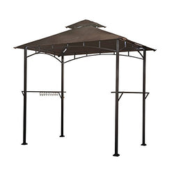 Sunjoy L-GG001PST-F 8' X 5' Soft Top Brown Double Tiered Canopy Grill Gazebo With 4Pcs Led Gazebo Grill,