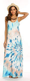 OURS Women's Summer Casual Floral Printed Bohemian Spaghetti Strap Floral Long Maxi Dress with Pockets (M, A-Blue)