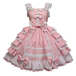 Re-Lady Women Sweet Lolita Dress Sleeveless Princess Cosplay Costumes Lace Layers Maid Dresses (XX-Large, Pink)