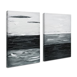 ArtbyHannah 2 Pack 20x28 Inch Abstract Black and White Canvas Painting Wall Art, Hand Painted Oil Paintings 3D Textured Wall Decor for Living Room, Ready to Hang
