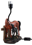 Ebros Gift Chestnut Horse Mare & Foal By Ranch Fence Desktop Table Lamp With Shade Home Decor