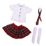 Fityle Lovely T-Shirt Plaid Skirt Stockings Party Clothes Set for 1/3 BJD SD Dolls