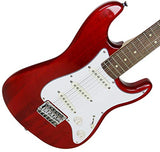 Squier by Fender Short Scale (24") Stratocaster - Transparent Red Bundle with Frontman 10G Amp, Cable, Tuner, Strap, Picks, Fender Play Online Lessons, and Austin Bazaar Instructional DVD