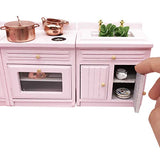 SXFSE Dollhouse Decoration Accessories,1:12 Dollhouse Miniature Furniture Wooden Kitchen Cabinet Set Freely Combined (Pink)