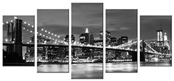 Wieco Art Brooklyn Bridge Night View 5 Panels Modern Landscape Artwork Canvas Prints Abstract Pictures Sensation to Photo Paintings on Canvas Wall Art for Home Decorations Wall Decor