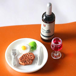 BARMI 1/12 Scale Dollhouse Mini Red Wine Steak Set Miniature Kitchen Simulation Decor,Perfect DIY Dollhouse Toy Gift Set