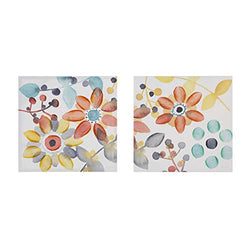 Intelligent Design, Sweet Florals 2 Piece Set Wall Art - Hand Embellished Canvas, Modern Contemporary Design Global Inspired Flower Abstract Painting Living Room Accent Décor, Orange Multi, 20 x 20