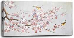 Bedroom Wall Decor Framed Canvas Art Work Plum Blossom Wall Art for Living Room Modern Popular Wall Decorations 100% Hand-Painted Yellow Bird on Pink Flower Easy to Hang Size 24x48
