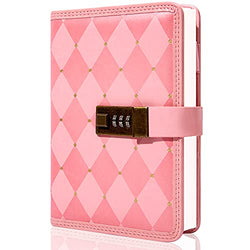 Lock Diary for Women Cute Diary with Lock for Girls Refillable Personal Locking Diary B6 Secret Journal with Combination Lock Password Leather Locked Diary with Pen Holder 5.5"x7.8",Pink