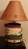 Primitive Country Decor Hand Painted Farmhouse Star Berry Large Glass Table Lamp with Shade