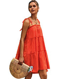 Romwe Women's Sleeveless Spaghetti Strap Tiered Layer Frill Knot Loose Summer Cami Dress Orange S