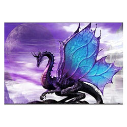 DIY 5D Diamond Painting Kits for Adults,3/4 Drill Embroidery Paint with Diamond for Home Wall Decor - Purple Flying Dragon - 16x12inch