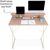 Stand Steady Joy Desk | Modern Stand Up Workstation with Storage Cubbies | Pretty Standing Desk with Large Desktop | Multifunctional Table for Home & Office (Maple / 48 x 42)