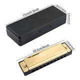 4PCS Key of C 10 Hole 10 Tones Titanium Color Harmonica with Case for Beginner Students Kids（Gold, Purple, Green, Blue）