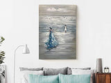 Boiee Art,24X36 Inch Beautiful Travel Girl Hand-Painted Oil Painting on Canvas Modern Sea Landscape Wall Art for Home Wall Decoration Contemporary Artwork Art Wood Inside Framed Ready to Hang