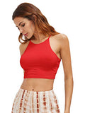 Romwe Women's Sexy Cutout Back Crisscross Spaghetti Strap Crop Cami Top Red M