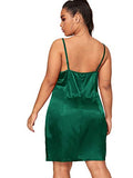 Romwe Women's Plus Size Sexy Satin Spaghetti Strap Cowl Neck Solid Party Cami Mini Dress Green 3X Plus