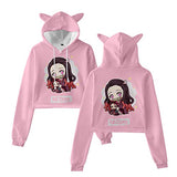 AMOMA Women Girls Anime Demon Slayer Cosplay Kimetsu no Yaiba Cat Ear Hoodie Crop Top Pullover(Medium,Nezuko Pink)