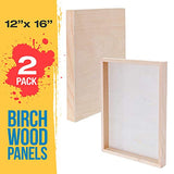 U.S. Art Supply 12" x 16" Birch Wood Paint Pouring Panel Boards, Gallery 1-1/2" Deep Cradle (Pack of 2) - Artist Depth Wooden Wall Canvases - Painting Mixed-Media Craft, Acrylic, Oil, Encaustic
