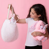 Bunny Toy for Girls 5 Pcs Set. Mommy, 2 Baby Rabbit Toys, XL Furry Bag and Baby Doll Blanket. Adorable Plush Gift Set 3 4 5 Year Old Girl, Stuffed Animal for Little Girls. Birthday, Christmas Age 2-8