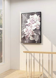 Lamplig Pink and Gray Wall Art Flower Canvas Large Rose Hand Painted Oil Paintings Framed Modern Floral Artwork Wall Picture Art Decor for Living Room Bedroom 32x48 Inch