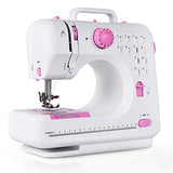 COSTWAY Electric Multifunctional Sewing Machine, 12 Stitches Automatic Threading Portable Sewing Machine with Light Free Arm Battery, DC Adapter, Adjustable Sewing Speed (Pink+White)