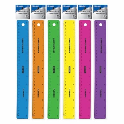 6 Pk, BAZIC 12 Inch Shatterproof Flexible Ruler - Colors May Vary