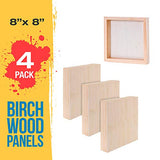 U.S. Art Supply 8" x 8" Birch Wood Paint Pouring Panel Boards, Gallery 1-1/2" Deep Cradle (Pack of 4) - Artist Depth Wooden Wall Canvases - Painting Mixed-Media Craft, Acrylic, Oil, Encaustic