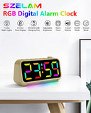 SZELAM Alarm Clock for Heavy Sleepers Adults,LED RGB Digital Clocks with Dynamic Night Light,USB Charger Port,5 Levels Volume,6.4 Inch Small Desk Clock for Home Office Bedroom Decor - Gold