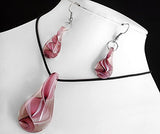 Skyllc Set of Water Drop Shape Spiral Murano Lampwork Glass Bead Pendant Necklace Earrings Purple