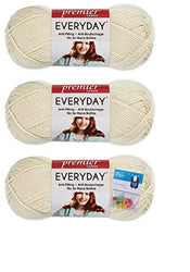 Premier Yarn Everyday Worsted Solid - Cream - 3-Pack Bundle with Bella's Crafts Stitch Markers