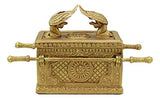 Ebros Matte Gold Holy Ark Of The Covenant With Ten Commandments Rod of Aaron and Manna Religious Decorative Figurine Trinket Box Collectible Judaic Israel Historic Model Replica (1:10 Scale 5.25"Long)