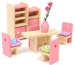 Glamorway Baby Kids Play Pretend Toy Design Wooden Doll Furniture Dollhouse Miniature Toy Children Gifts for Dinning Room