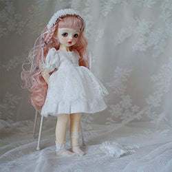 HMANE 6Pcs Set BJD Dolls Clothes for 1/6 BJD Dolls, White Princess Lace Dress Outfit Set Dollfie Dress Up (No Doll)