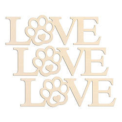 3pcs Love Paw Wood Sign Blank Wooden Dog Cat Paw Plaque Unfinished Wood DIY Crafts Cutouts Ornaments for Puppy Pet House Door Wall Decorative