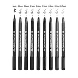 Drawing Pens 9 Size Black, Micro-Line Pens, Fineliner Ink Pen, Waterproof Archival Ink Calligraphy Pens for Artist Illustration, Sketching, Technical Drawing, Brush Lettering