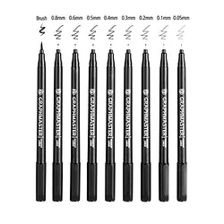 Drawing Pens 9 Size Black, Micro-Line Pens, Fineliner Ink Pen, Waterproof Archival Ink Calligraphy Pens for Artist Illustration, Sketching, Technical Drawing, Brush Lettering