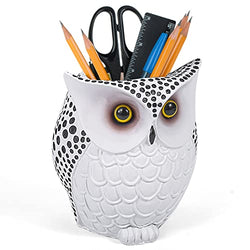 Roxiuc Owl Makeup Brush Holder Case -Owl Pen Holder Case -Handmade Bath Products Makeup Organizer for Vanity -Farmhouse Gifts Owls Decor Cute Statues for Home Decor