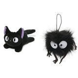 GUND Kikis Delivery Service Jiji Beanbag Cat Stuffed Animal Plush, 6.5" & Studio Ghibli Spirited Away Soot Sprite Window Cling Plush, 1.5" (4051581)