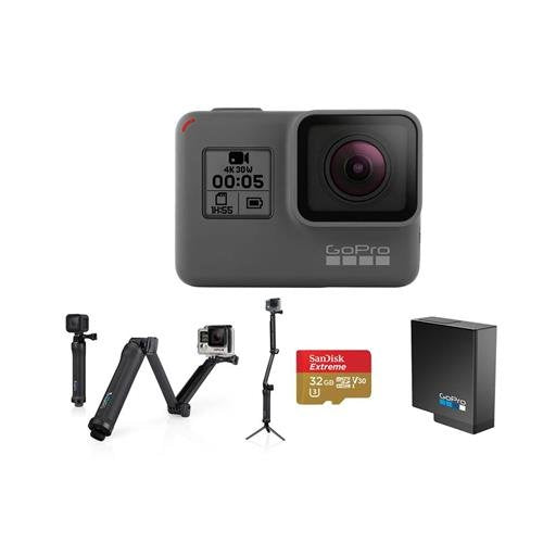 GoPro HERO5 Black - Bundle 3-Way 3-in-1 Mount, 32GB MicroSDHC U3 Card, Spare Battery