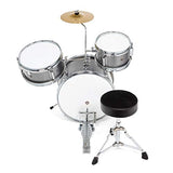 Ashthorpe 3-Piece Complete Junior Drum Set - Beginner Kit with 14" Bass, Adjustable Throne, Cymbal, Pedal & Drumsticks - Silver
