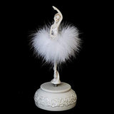 Chagar Feather Skirt Ballerina Rotating Music Box Figrine,White and Pink Manual Control Dancing Girl Musical Box for Girl Kids Gift (White)