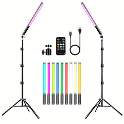 2 Pack RGB LED Video Light Wand Stick with Tripod,Hagibis Photography Studio Lighting Kits with Adjustable Light Stand&Remote Control 10 Color Modes,3200K-5600K
