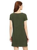 Romwe Women's Summer Short Sleeve Loose V Neck Tunic Casual T-Shirt Dress Green#1 S