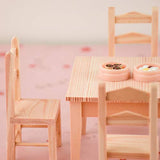 JIDAFANG-US 5 Pcs/Set Dollhouse Wooden Table and Chairs 1/12 Mini Table and Chairs Set Doll House Wooden Furniture Decor