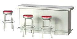 Dollhouse 1950's Retro Counter Red Stools Miniature Pub Bar Kitchen Furniture
