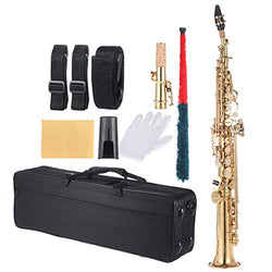 Taruor Brass Straight Soprano Sax Saxophone, Bb B Flat Woodwind Instrument Natural Shell Key Carve Pattern with Carrying Case Gloves Cleaning Cloth Straps Cleaning Rod