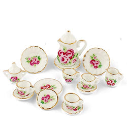 NW 1 Set 15 Pieces Ceramics Tea Cup Set Lovely Dollhouse Decoration Set Dollhouse Kitchen Accessories (#14)