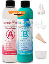 Silicone-Molds-Making-Kit Liquid Turquoise Silicone Rubber for Resin Casting - 21.2 Oz with Tool kit 4 pcs Graduated Cups, 4pcs Sticks, 1 Pair Dropper, 1 Pair Rubber Gloves by Startso World